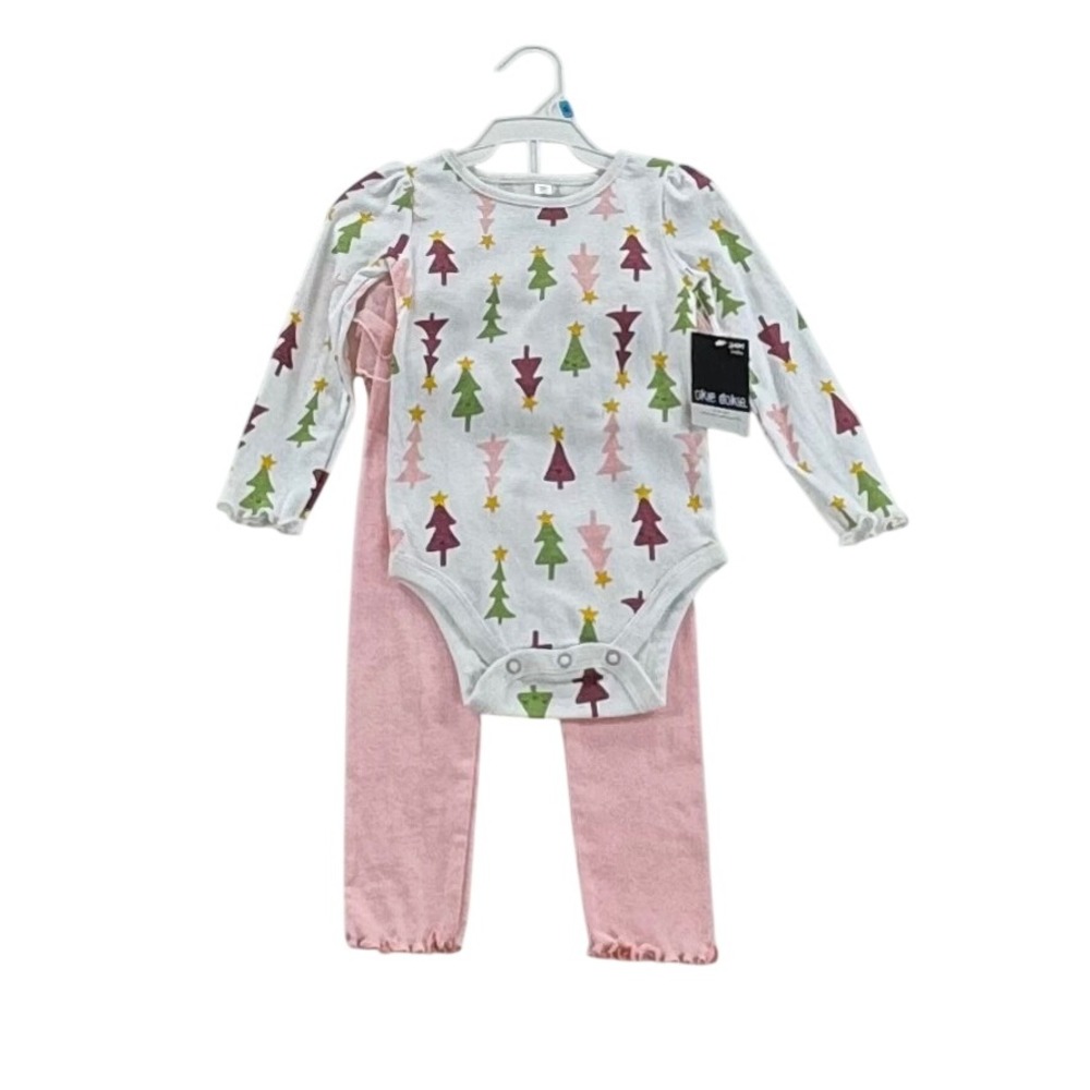 Okie Dokie Girls 24M Christmas Outfit 2pc Red Green Tree Pants Set NWT